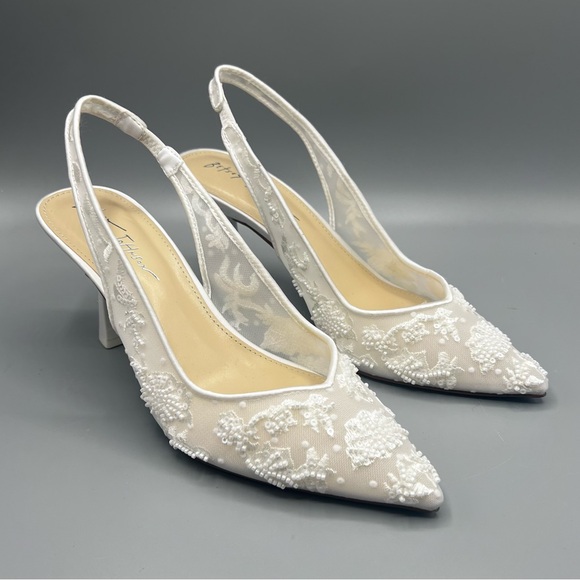 Betsey Johnson Nikki Embellished Mesh Beaded  Slingback Pumps - Picture 1 of 7
